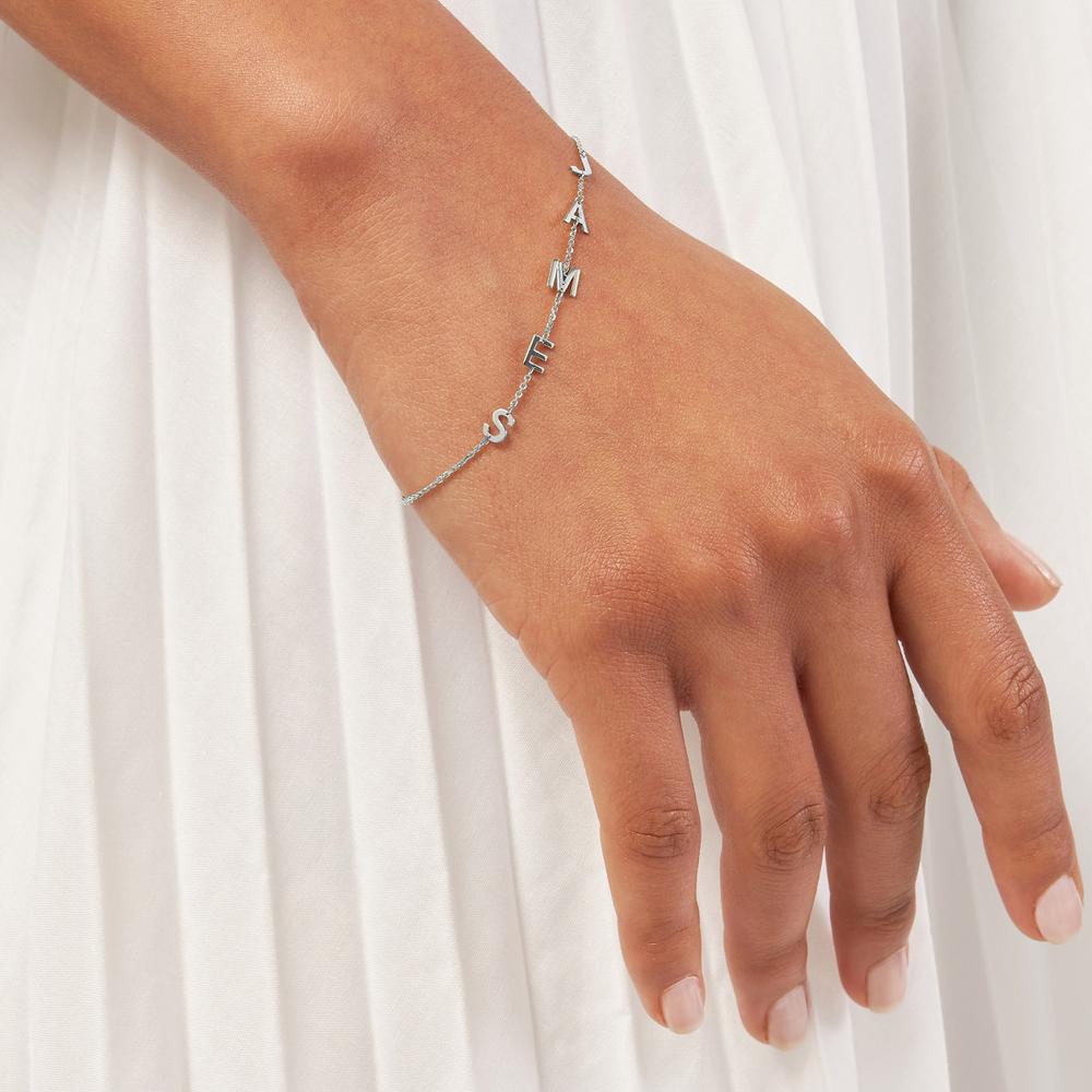 Olas d'Oro - 14K White Gold Adjustable Block Initials Bracelet