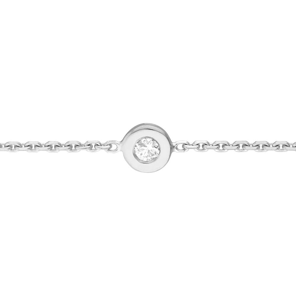Olas d'Oro - 14K White Gold Adjustable Choker with Bezel Set 3-Point Diamond - 0.03 Carat Total Diamond Weight.