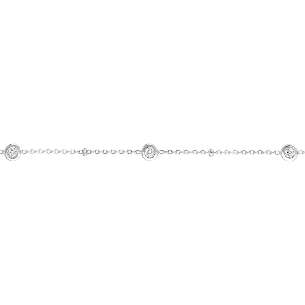 Olas d'Oro - 14K White Gold Adjustable Diamond Bezel Bracelet - 0.12 Carat Total Diamond Weight