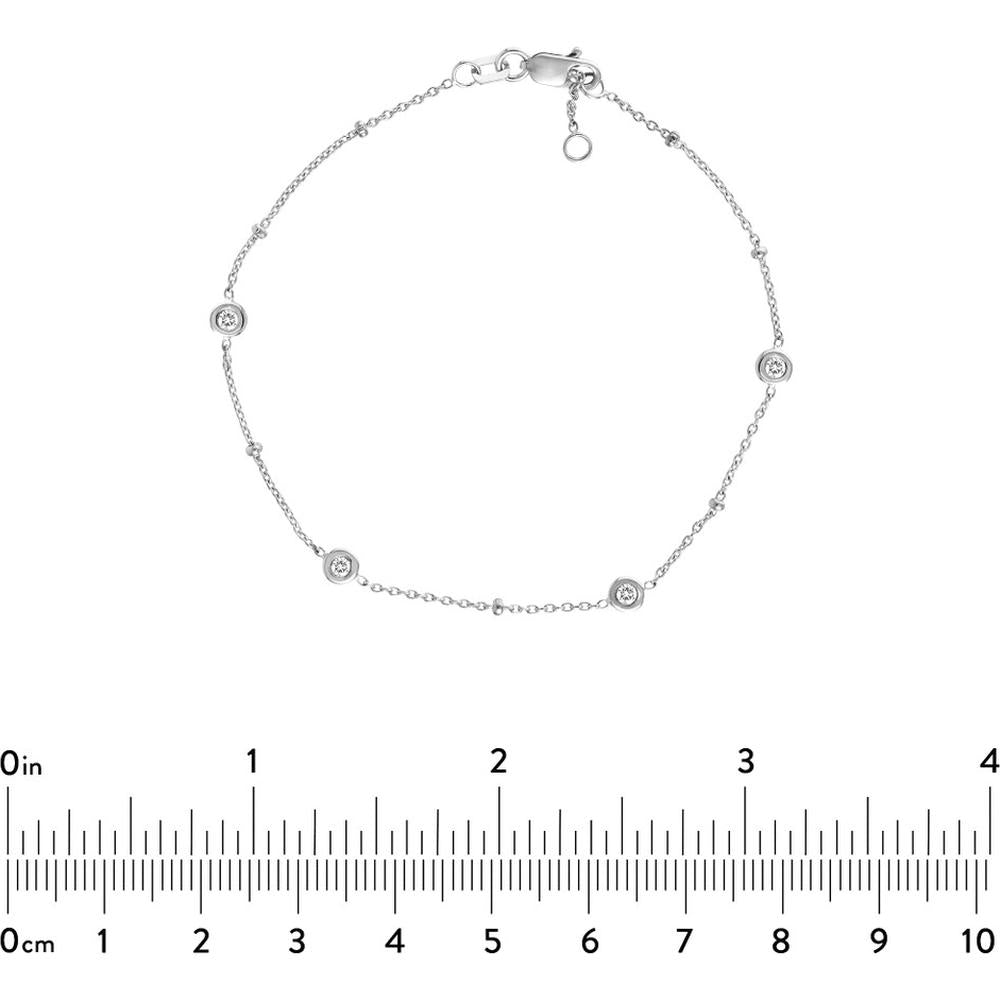 Olas d'Oro - 14K White Gold Adjustable Diamond Bezel Bracelet - 0.12 Carat Total Diamond Weight