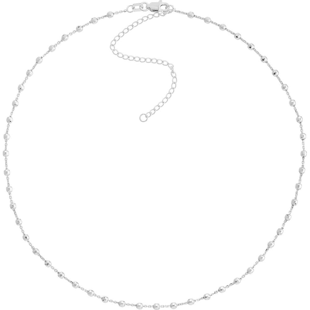 Olas d'Oro - 14K White Gold Adjustable Diamond-Cut Bead Station Choker Chain 3.66 Grams Total Weight
