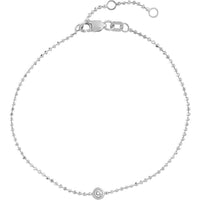 Olas d'Oro - 14K White Gold Adjustable Diamond Cut Beaded Chain Bracelet with 0.03 Carat Total Diamond Weight