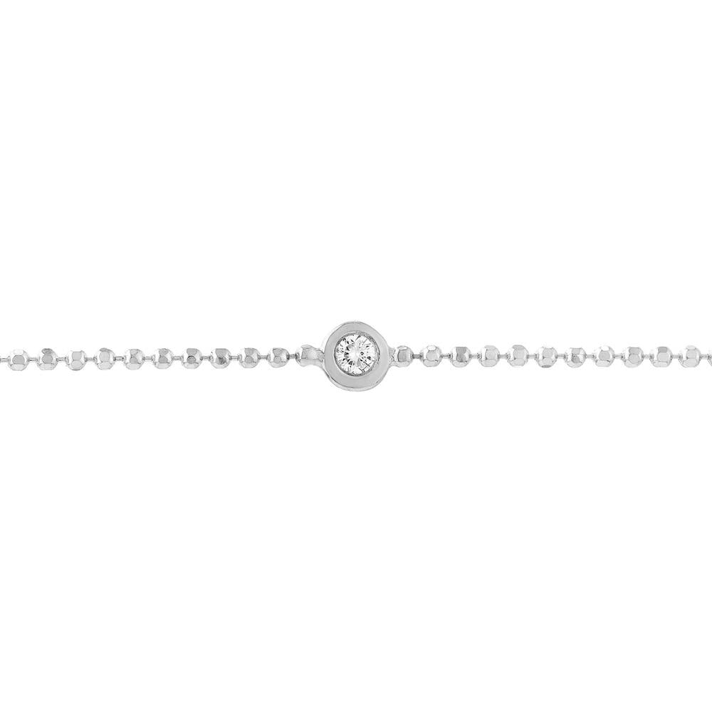 Olas d'Oro - 14K White Gold Adjustable Diamond Cut Beaded Chain Bracelet with 0.03 Carat Total Diamond Weight