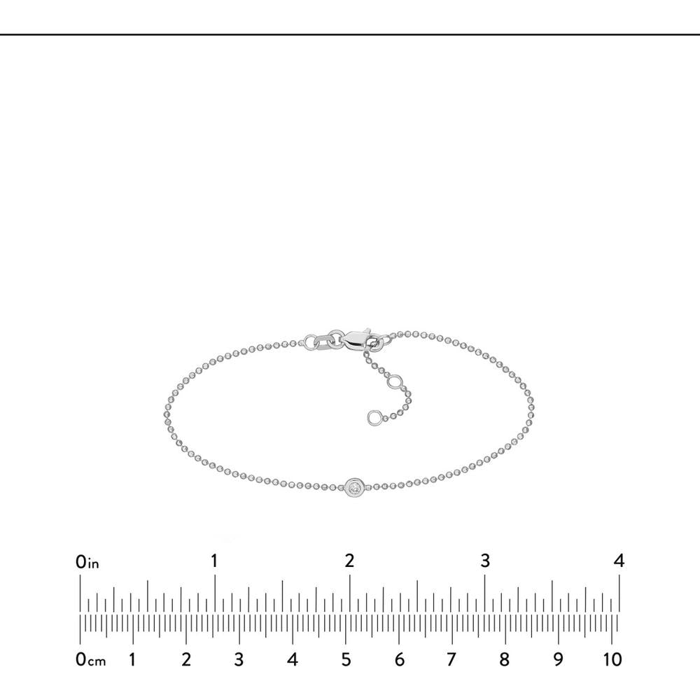 Olas d'Oro - 14K White Gold Adjustable Diamond Cut Beaded Chain Bracelet with 0.03 Carat Total Diamond Weight