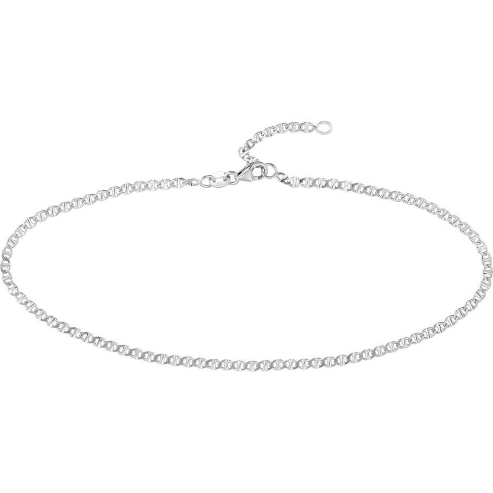 Olas d'Oro - 14K White Gold Adjustable Flat Mariner Chain Anklet - 9-10 inches Length