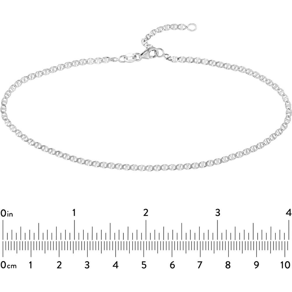Olas d'Oro - 14K White Gold Adjustable Flat Mariner Chain Anklet - 9-10 inches Length