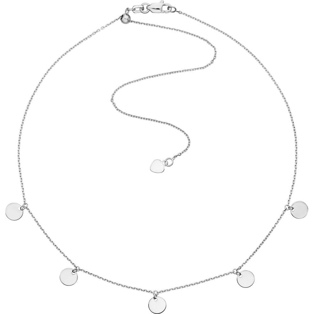 Olas d'Oro - 14K White Gold Adjustable Mini Disc Dangle Choker Necklace - Timeless and Versatile Design.