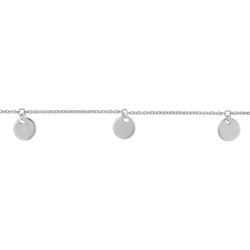 Olas d'Oro - 14K White Gold Adjustable Mini Disc Dangle Choker Necklace - Timeless and Versatile Design.