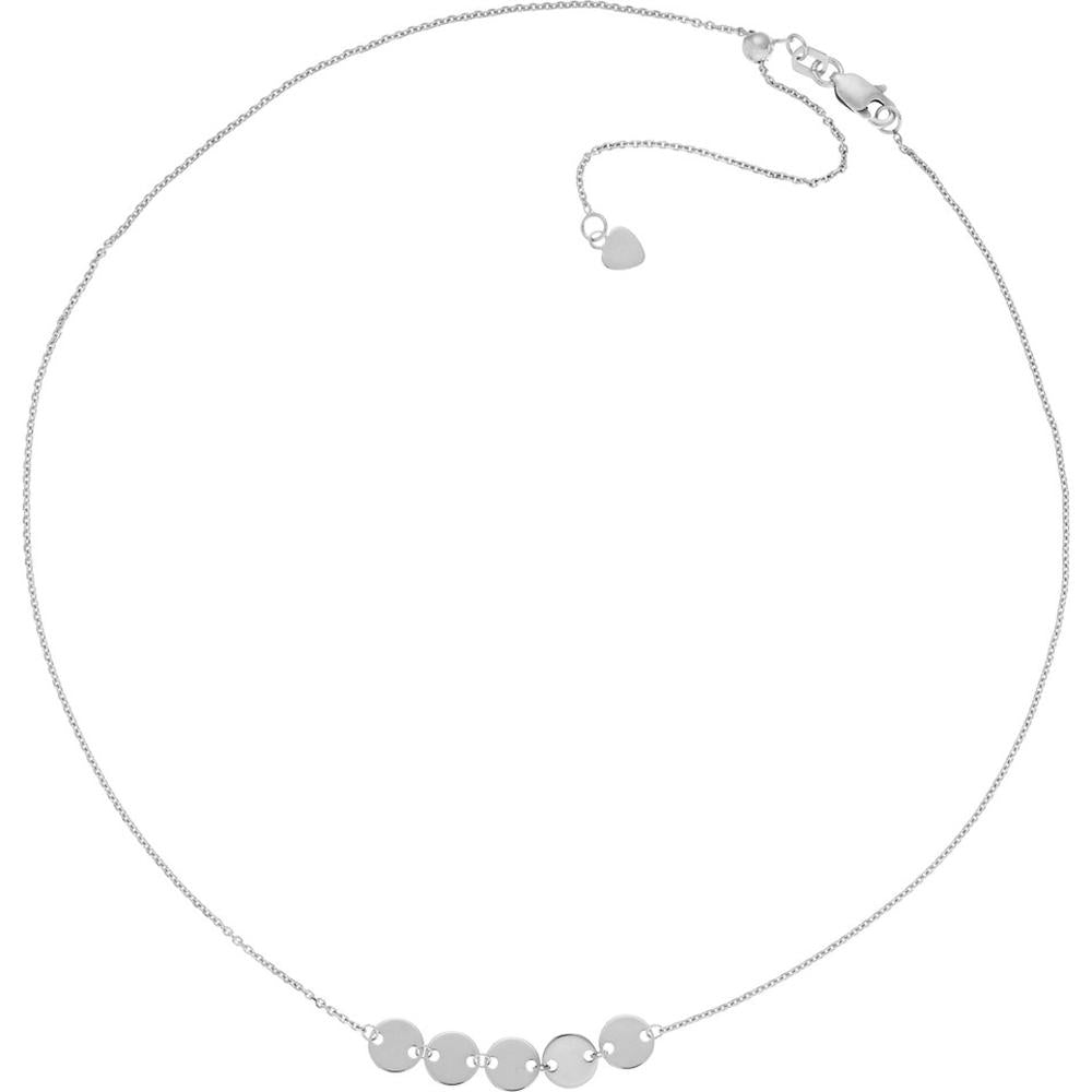 Olas d'Oro - 14K White Gold Adjustable Mini Disc Quintet Choker Necklace with Sliding Bead Clasp