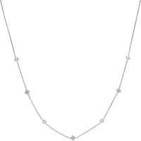 Olas d'Oro - 14K White Gold Adjustable Necklace with Bezel Set Diamond Stations - 0.15 Carat Total Diamond Weight