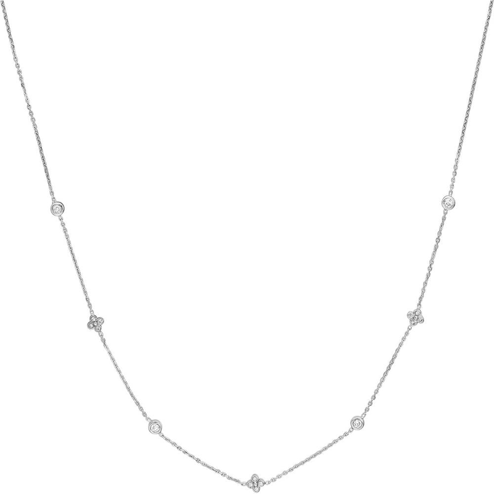 Olas d'Oro - 14K White Gold Adjustable Necklace with Bezel Set Diamond Stations - 0.15 Carat Total Diamond Weight