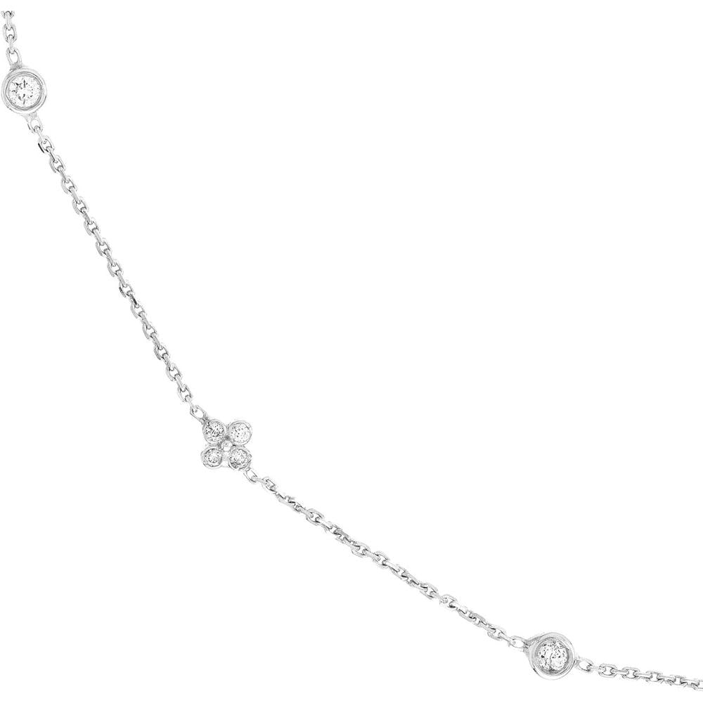 Olas d'Oro - 14K White Gold Adjustable Necklace with Bezel Set Diamond Stations - 0.15 Carat Total Diamond Weight