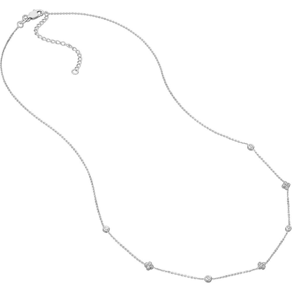 Olas d'Oro - 14K White Gold Adjustable Necklace with Bezel Set Diamond Stations - 0.15 Carat Total Diamond Weight
