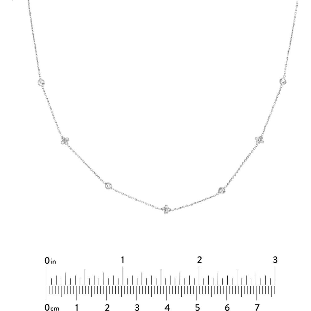 Olas d'Oro - 14K White Gold Adjustable Necklace with Bezel Set Diamond Stations - 0.15 Carat Total Diamond Weight