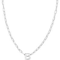 Olas d'Oro - 14K White Gold Adjustable Paper Clip Chain Necklace with Block Initial - 16-18 Inch Length