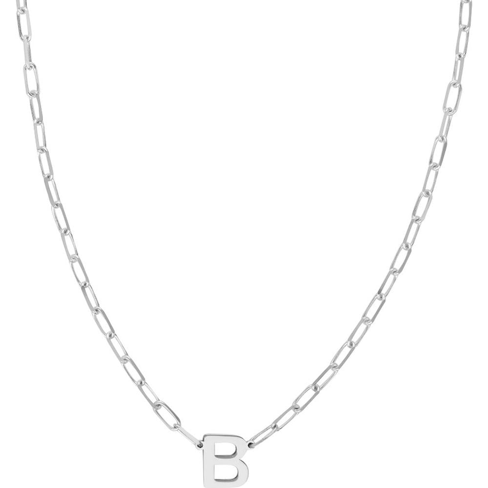 Olas d'Oro - 14K White Gold Adjustable Paper Clip Chain Necklace with Block Initial - 16-18 Inch Length