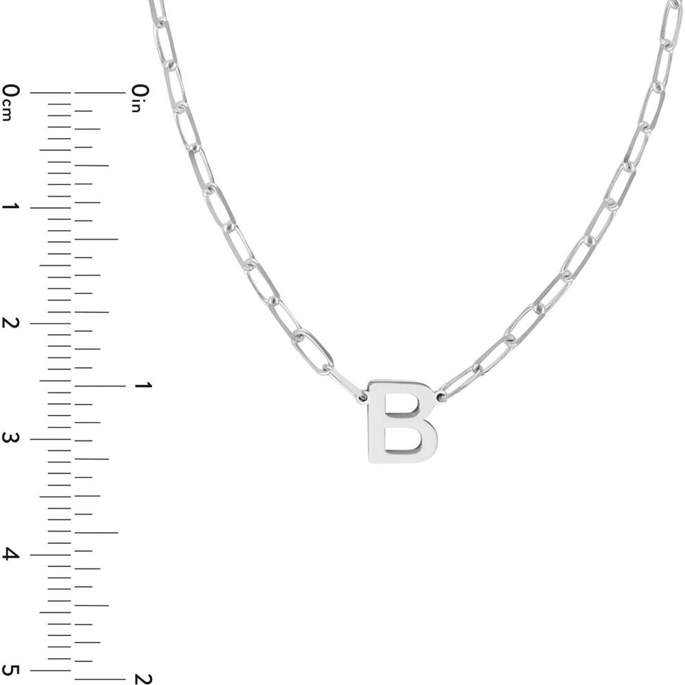 Olas d'Oro - 14K White Gold Adjustable Paper Clip Chain Necklace with Block Initial - 16-18 Inch Length
