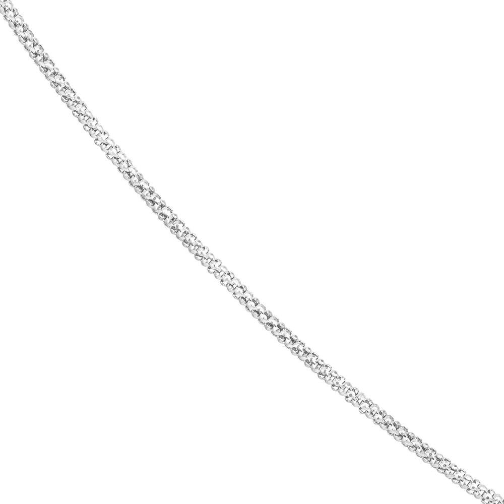 Olas d'Oro - 14K White Gold Adjustable Popcorn Chain Necklace with Slider Bead - 22" Length