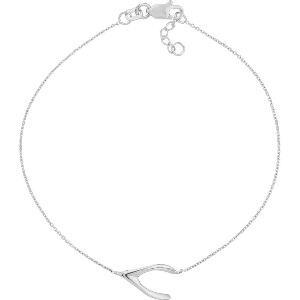 Olas d'Oro - 14K White Gold Adjustable Sideways Wishbone Bracelet Rhodium & Yellow Gold Plated