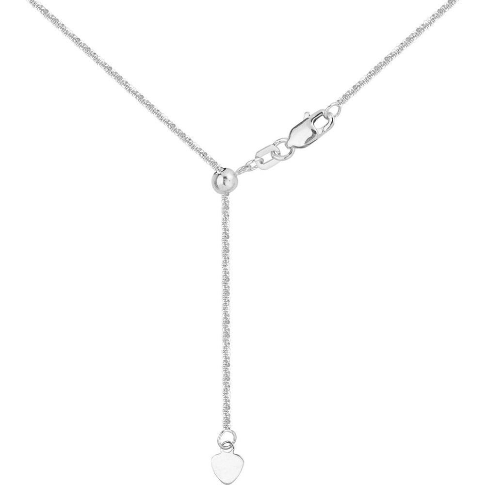 Olas d'Oro - 14K White Gold Adjustable Sparkle Chain Necklace - 22" Length, 2.94 Grams Average Weight