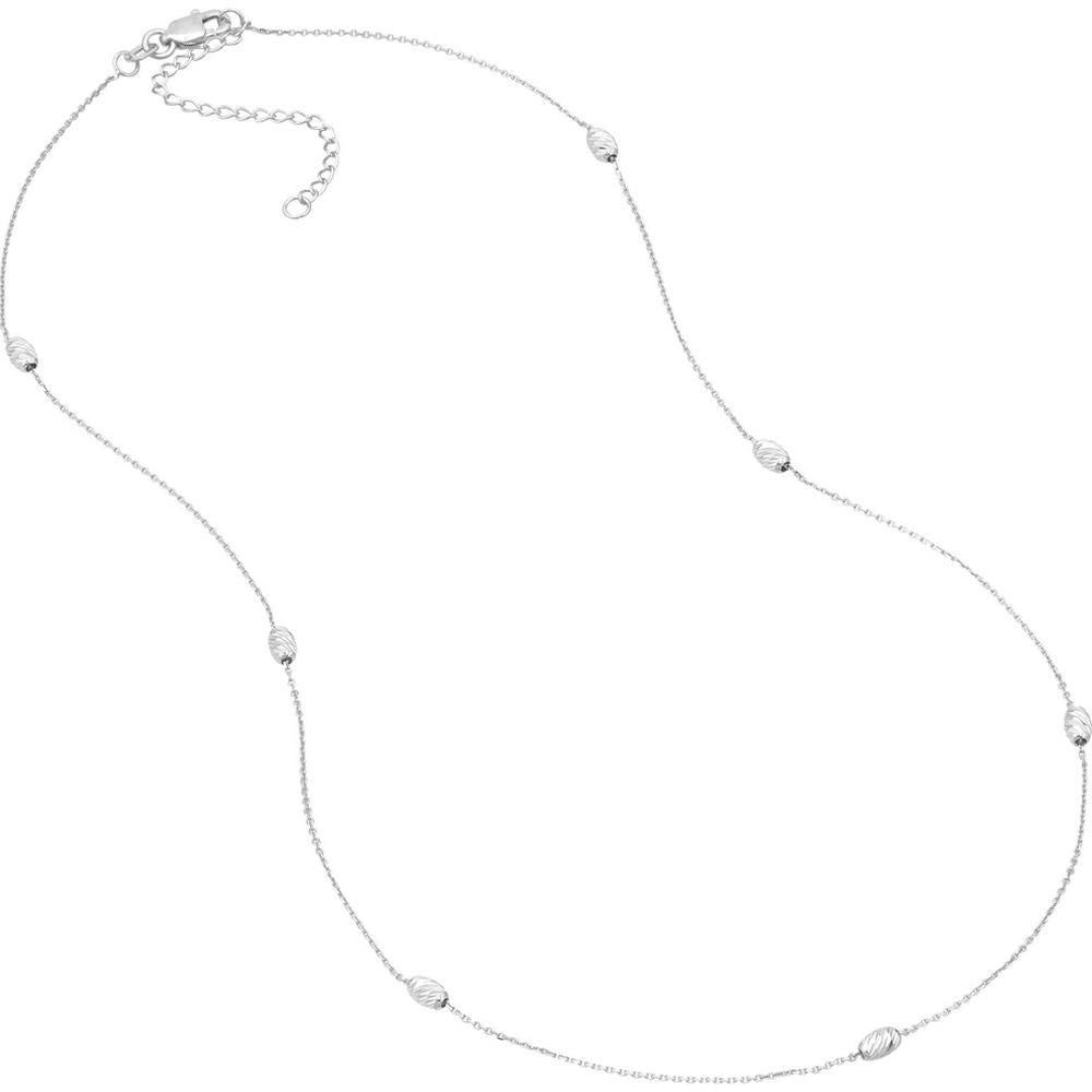 Olas d'Oro - 14K White Gold Adjustable Station Necklace with Moon Cut Beads - 2.15g
