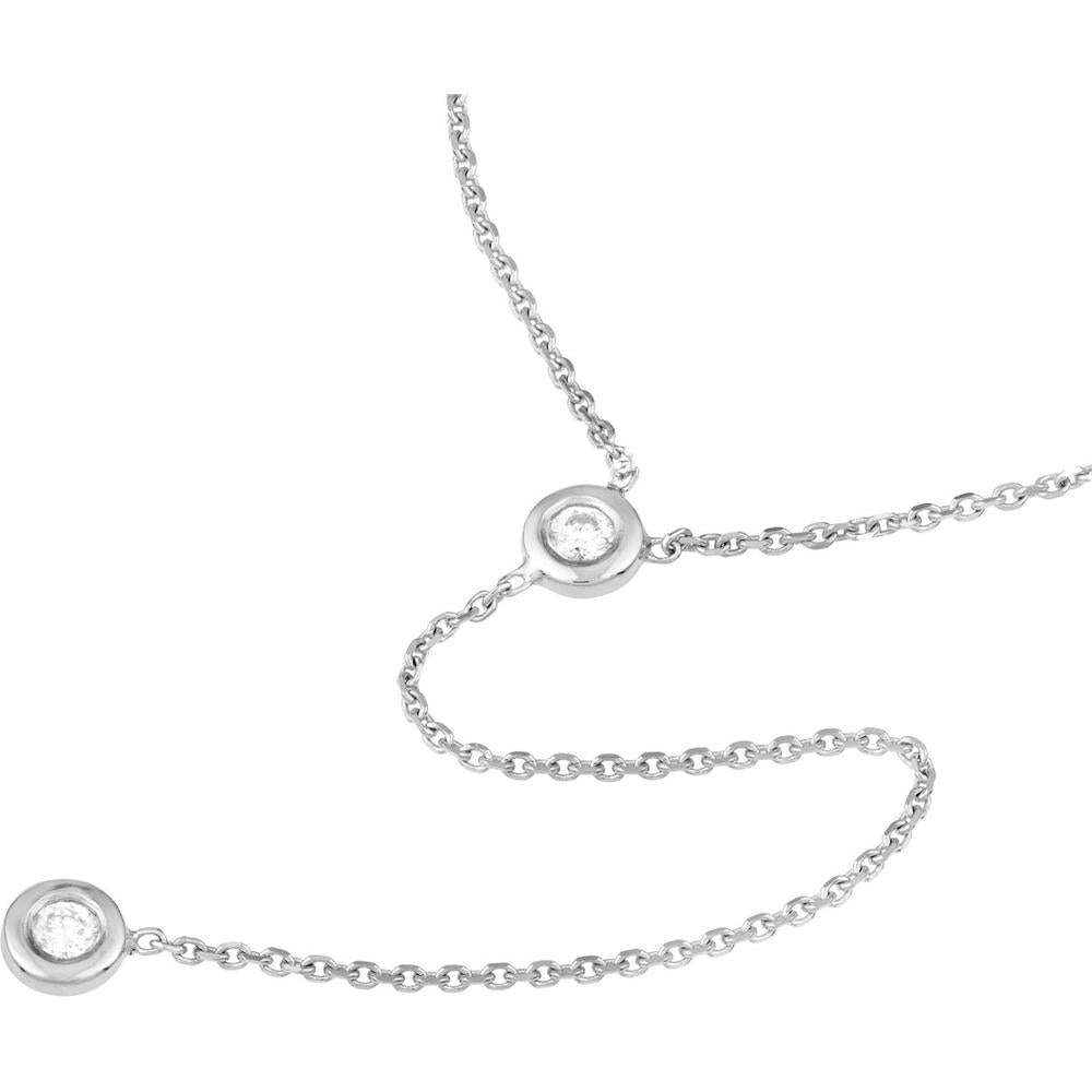 Olas d'Oro - 14K White Gold Adjustable Y-Necklace with 2 Round Diamonds - 0.06 Carat Total Diamond Weight