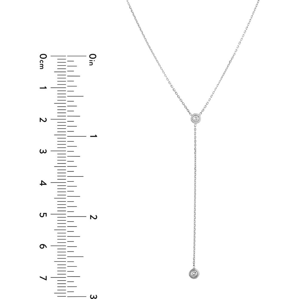 Olas d'Oro - 14K White Gold Adjustable Y-Necklace with 2 Round Diamonds - 0.06 Carat Total Diamond Weight