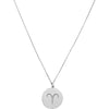 Olas d'Oro - 14K White Gold Aries Organic Disc Pendant Necklace with Engraved Ram Symbol - 3.00 Grams