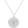 Olas d'Oro - 14K White Gold Aries Organic Disc Pendant Necklace with Engraved Ram Symbol - 3.00 Grams