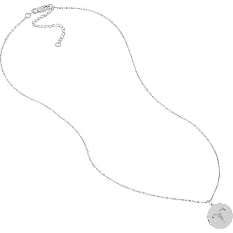 Olas d'Oro - 14K White Gold Aries Organic Disc Pendant Necklace with Engraved Ram Symbol - 3.00 Grams