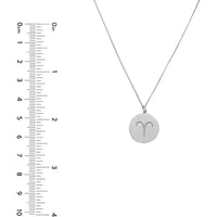 Olas d'Oro - 14K White Gold Aries Organic Disc Pendant Necklace with Engraved Ram Symbol - 3.00 Grams