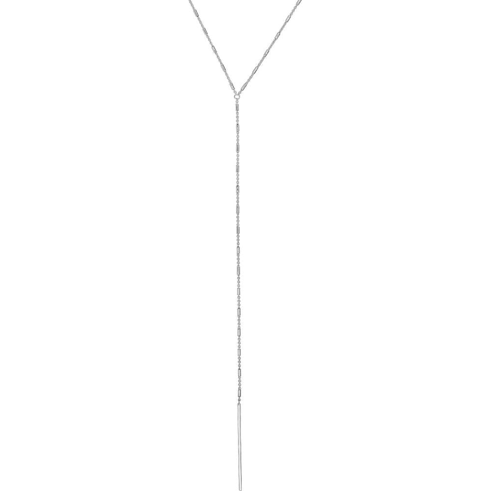 Olas d'Oro - 14K White Gold Bead and Bar Adjustable Lariat Necklace Modern Minimalist Design