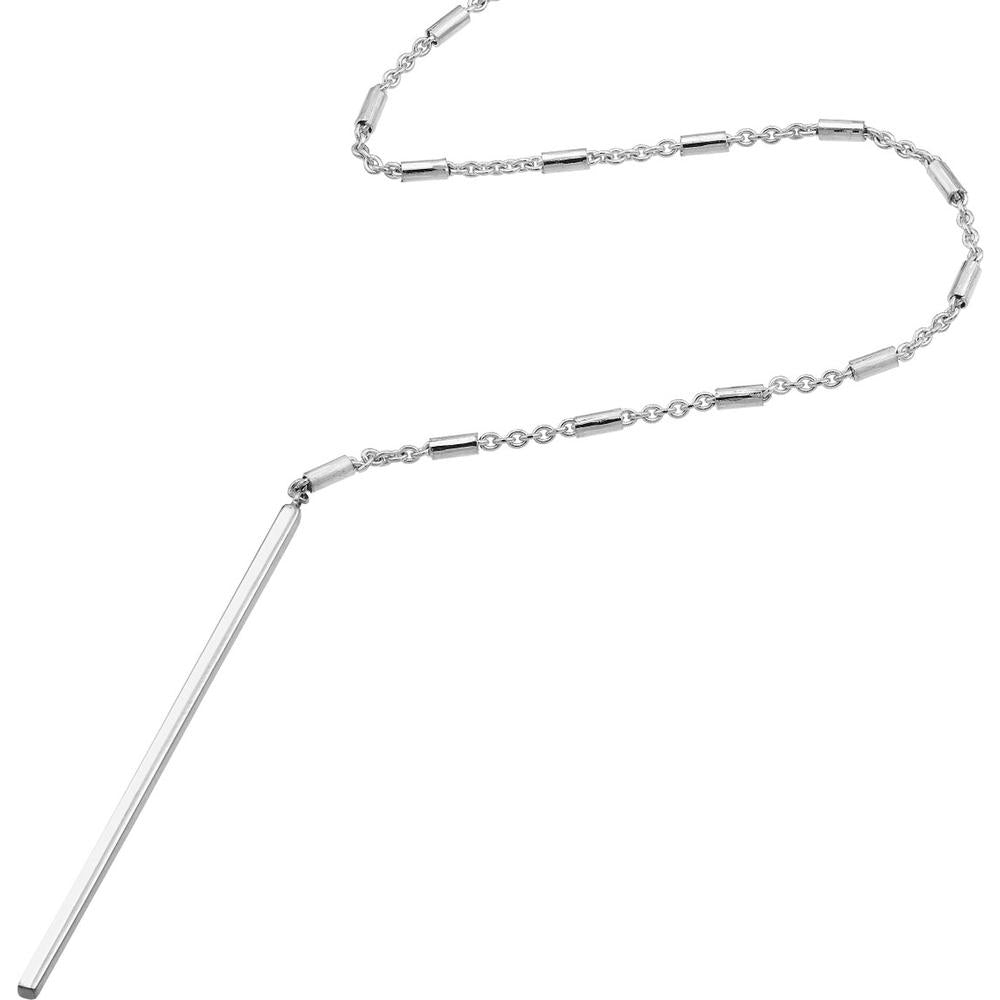 Olas d'Oro - 14K White Gold Bead and Bar Adjustable Lariat Necklace Modern Minimalist Design