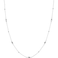 Olas d'Oro - 14K White Gold Bead and Marquise Stations Necklace - 1.50 Grams Total Weight