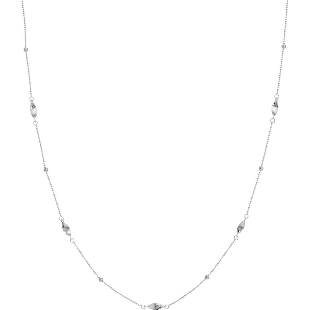 Olas d'Oro - 14K White Gold Bead and Marquise Stations Necklace - 1.50 Grams Total Weight