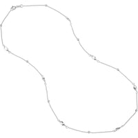 Olas d'Oro - 14K White Gold Bead and Marquise Stations Necklace - 1.50 Grams Total Weight