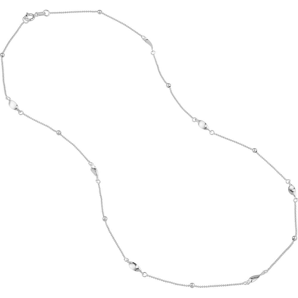 Olas d'Oro - 14K White Gold Bead and Marquise Stations Necklace - 1.50 Grams Total Weight