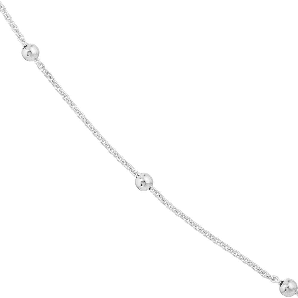 Olas d'Oro - 14K White Gold Bead Station Adjustable Necklace - 2mm Beads