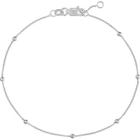 Olas d'Oro - 14K White Gold Bead Station Diamond-Cut Cable Chain Bracelet - 1.04 Grams Total Weight