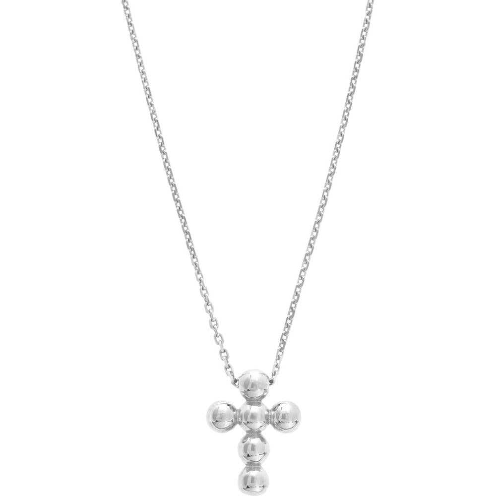 Olas d'Oro - 14K White Gold Beaded Mini Cross Adjustable Necklace 2.59 Grams Total Weight