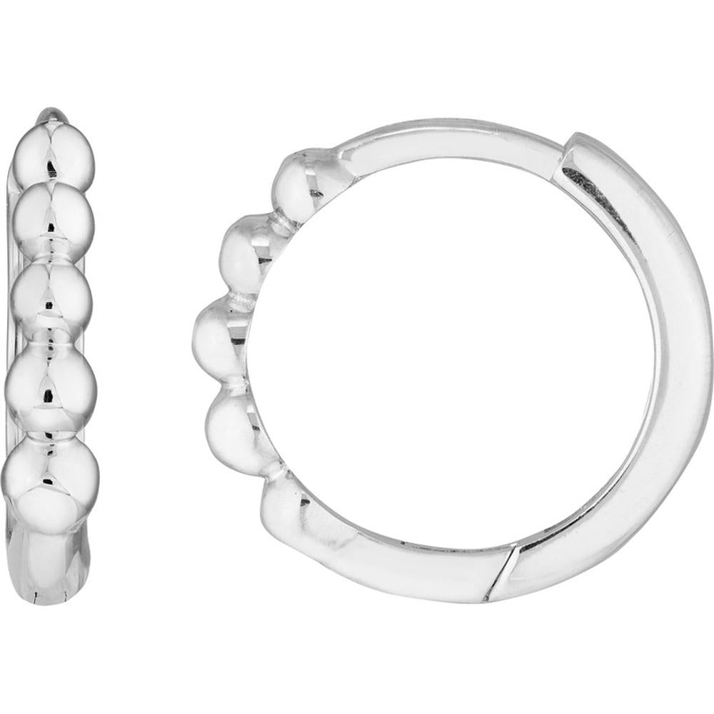 Olas d'Oro - 14K White Gold Beaded Mini Huggie Earrings - 1.55 Grams