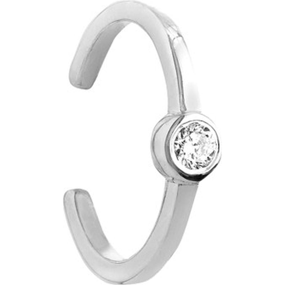Olas d'Oro - 14K White Gold Bezel Diamond Earring Cuff with 1/20 Carat Diamond - 0.06 Carat Total Diamond Weight