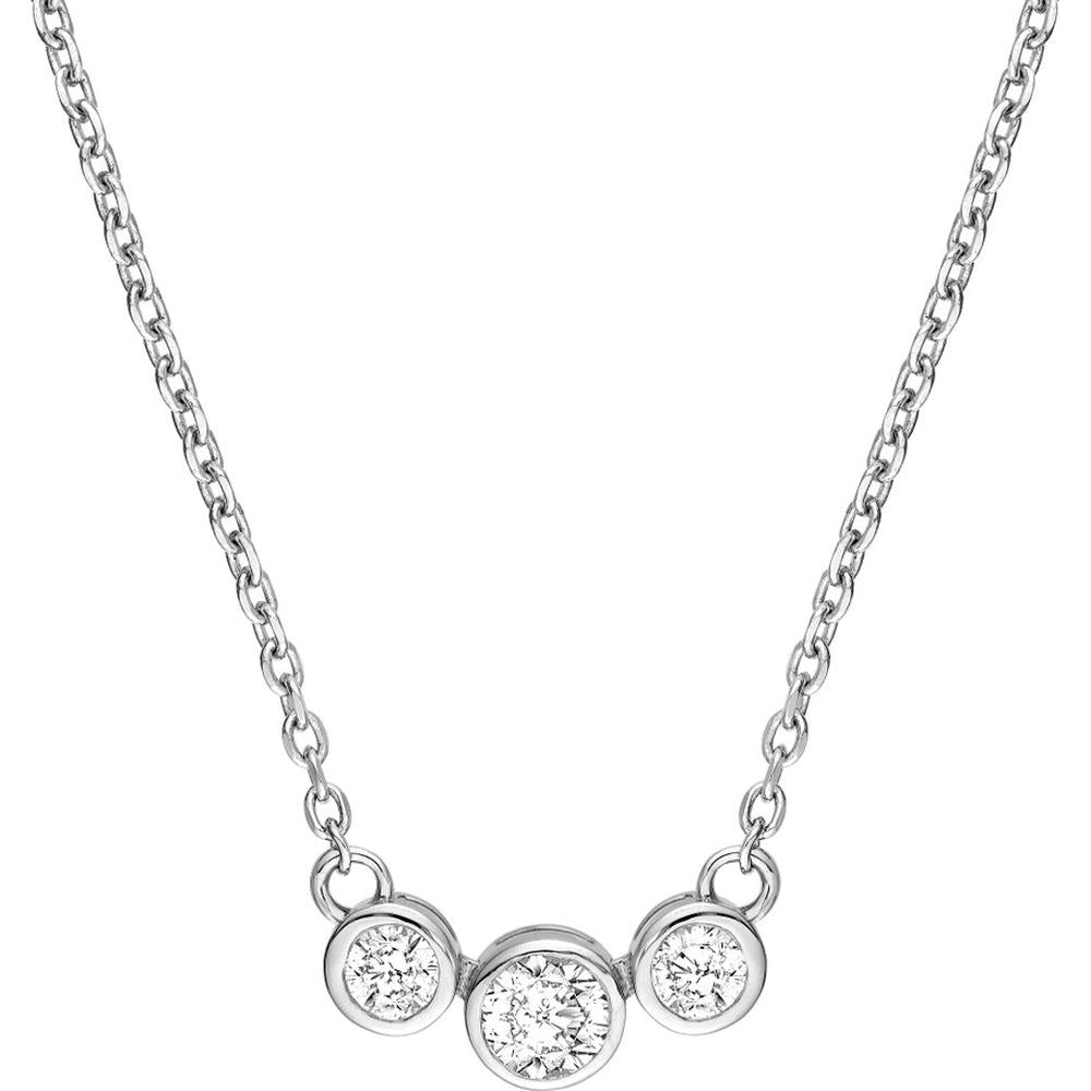Olas d'Oro - 14K White Gold Bezel Set 3 Stone Graduated Diamond Necklace - 3/8 Carat Total Diamond Weight