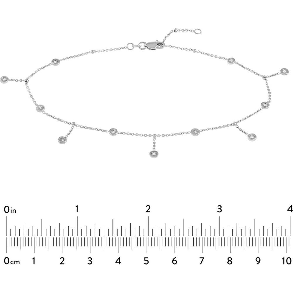 Olas d'Oro - 14K White Gold Bezel Set CZ Drop Adjustable Anklet - 2.78 Grams Total Weight