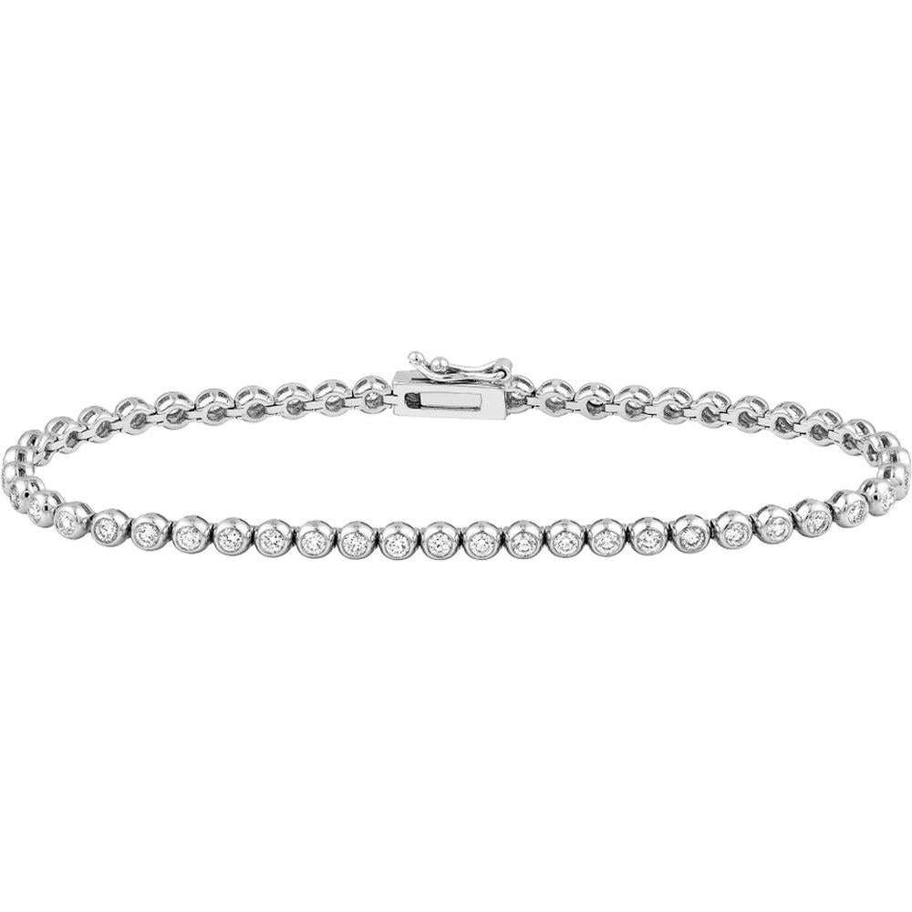 Olas d'Oro - 14K White Gold Bezel Set Diamond Tennis Bracelet - 1.50 Carat Total Diamond Weight