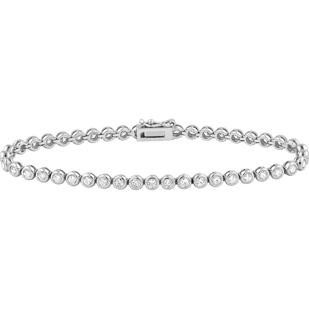 Olas d'Oro - 14K White Gold Bezel Set Diamond Tennis Bracelet - 2.66 Carat Total Diamond Weight