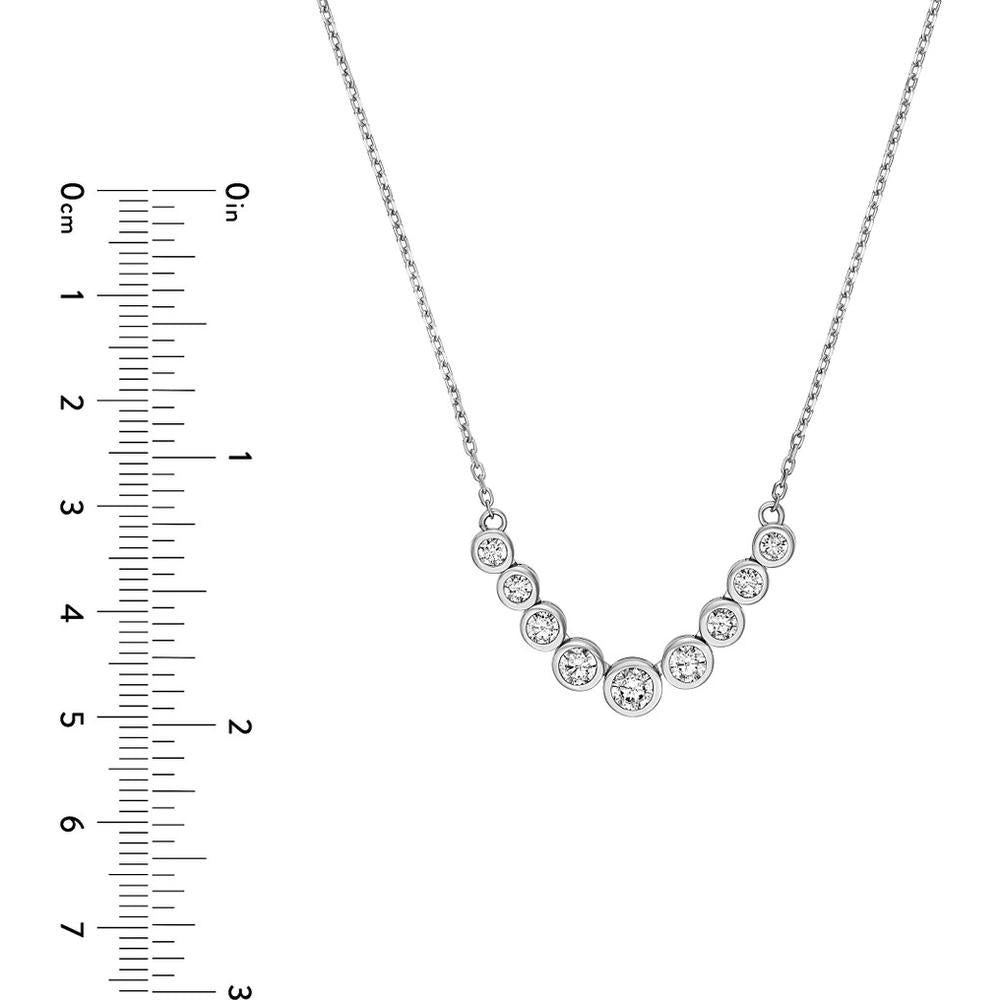 Olas d'Oro - 14K White Gold Bezel Set Graduated Diamond Necklace - 1.10 Carat Total Diamond Weight