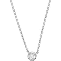 Olas d'Oro - 14K White Gold Bezel Set Round Diamond Necklace - 1/10 Carat Total Diamond Weight