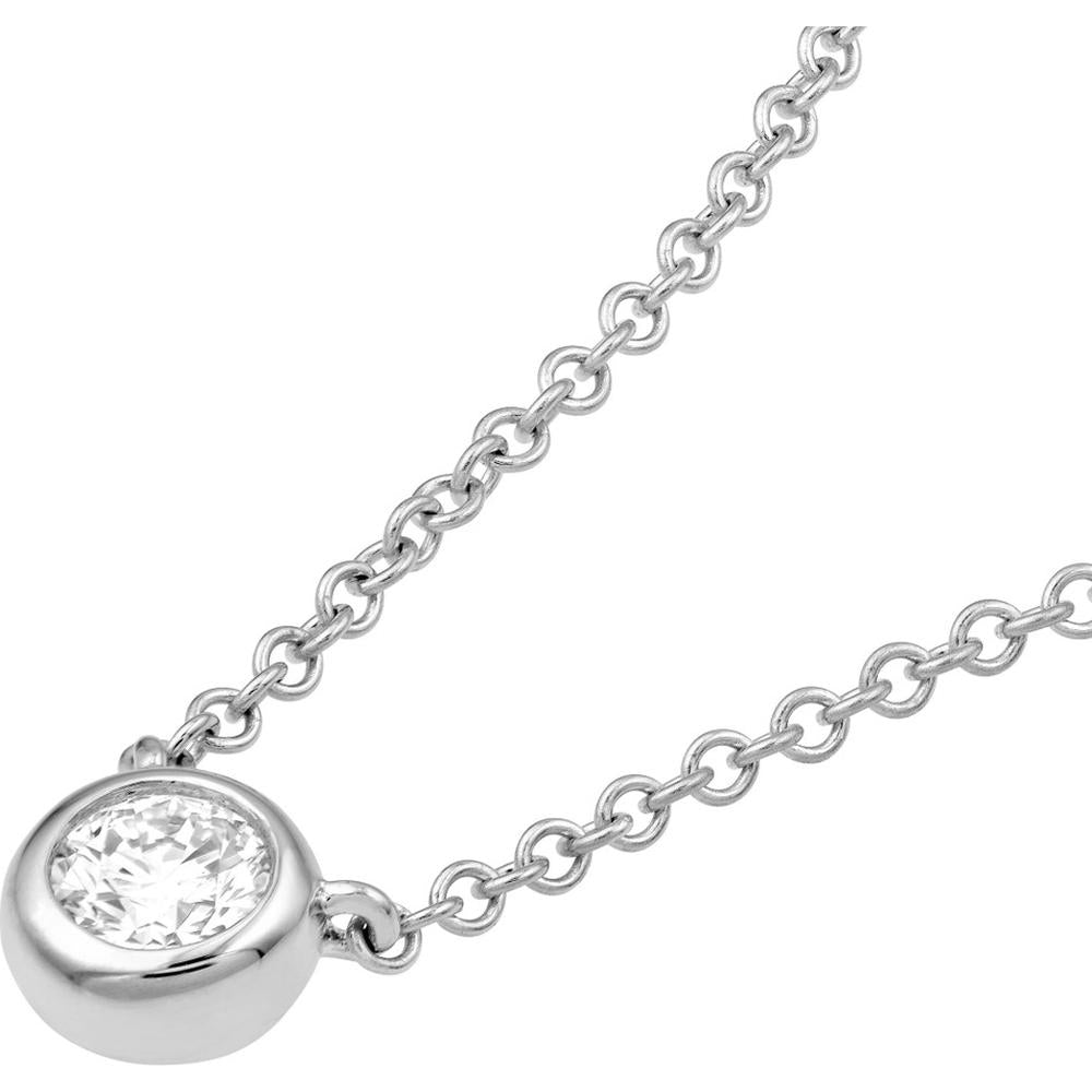 Olas d'Oro - 14K White Gold Bezel Set Round Diamond Necklace - 1/10 Carat Total Diamond Weight
