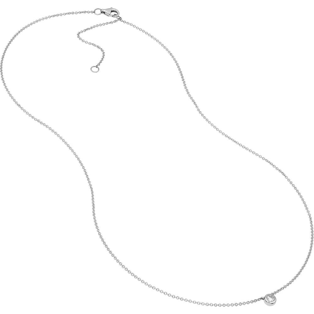 Olas d'Oro - 14K White Gold Bezel Set Round Diamond Necklace - 1/10 Carat Total Diamond Weight